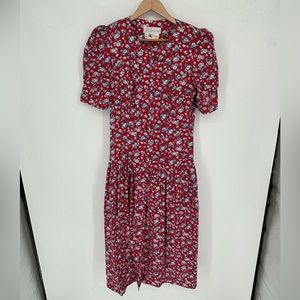 St. Simon Vintage Sz 12 Red Floral Dress Made in USA Rare!! S7.